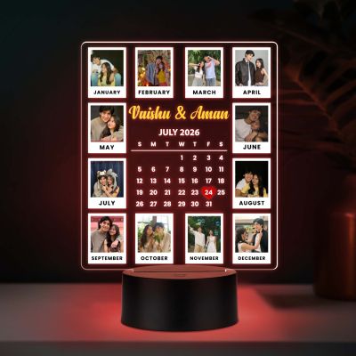 Calendar Couple Photo UV Print Lamp with Multicolored Light Unique Anniversary, Birthday, or Wedding Gift for Couples, Wife, Husband